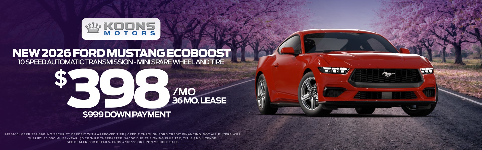 Ford Mustang $398 lease special