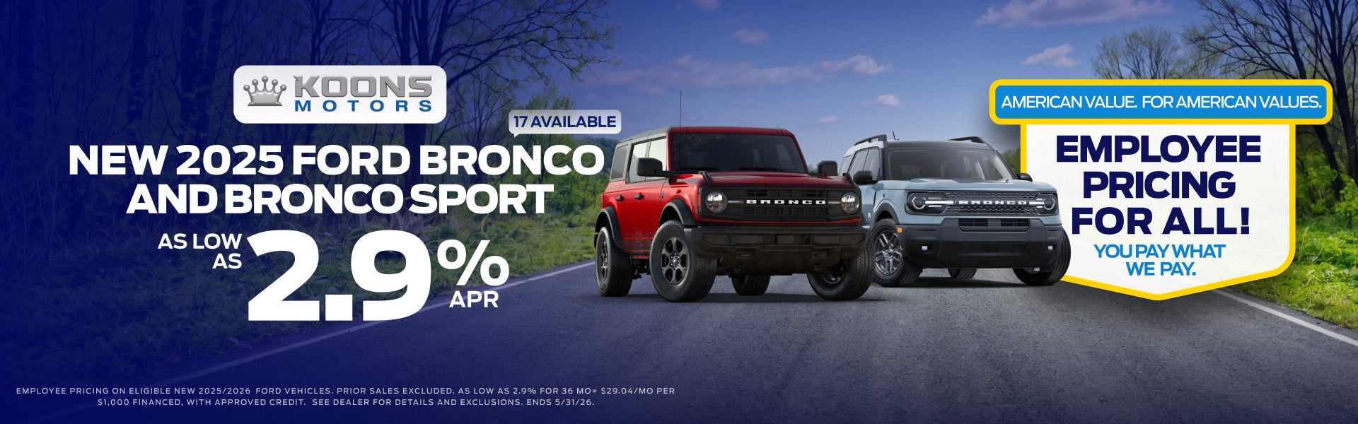 2.9%APR on Bronco and Bronco Sport